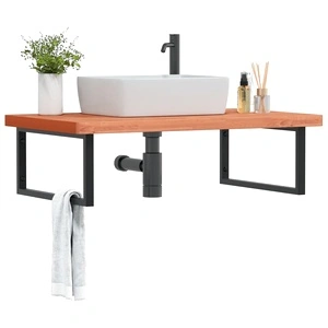 Стенен рафт за мивка, стомана и масивно дърво бук