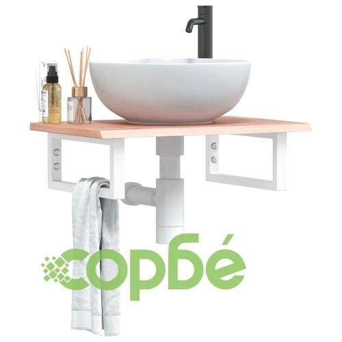 Стенен рафт за мивка, стомана и масивно дърво дъб ➤ топ цена ➤ sorbe.bg