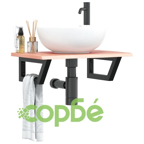 Стенен рафт за мивка, стомана и масивно дърво дъб ➤ топ цена ➤ sorbe.bg