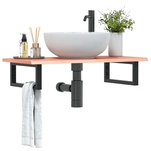 Стенен рафт за мивка, стомана и масивно дърво дъб