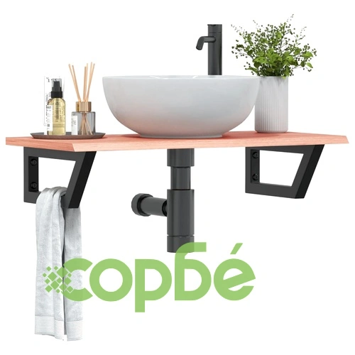 Стенен рафт за мивка, стомана и масивно дърво дъб ➤ топ цена ➤ sorbe.bg