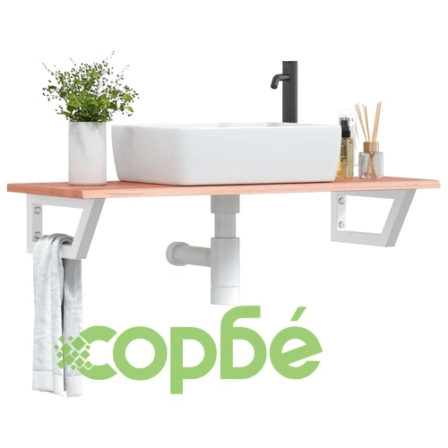 Стенен рафт за мивка, стомана и масивно дърво дъб ➤ топ цена ➤ sorbe.bg