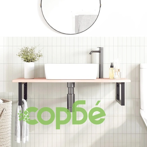 Стенен рафт за мивка, стомана и масивно дърво дъб ➤ топ цена ➤ sorbe.bg