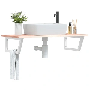 Стенен рафт за мивка, стомана и масивно дърво дъб