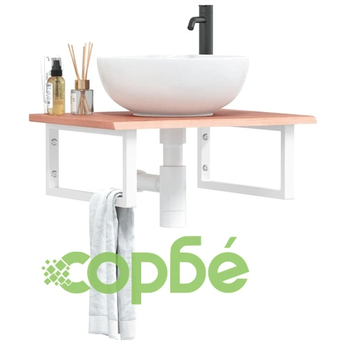 Стенен рафт за мивка, стомана и масивно дърво дъб ➤ топ цена ➤ sorbe.bg