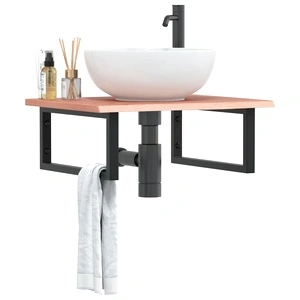 Стенен рафт за мивка, стомана и масивно дърво дъб