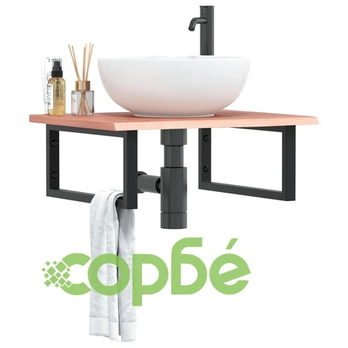 Стенен рафт за мивка, стомана и масивно дърво дъб ➤ топ цена ➤ sorbe.bg