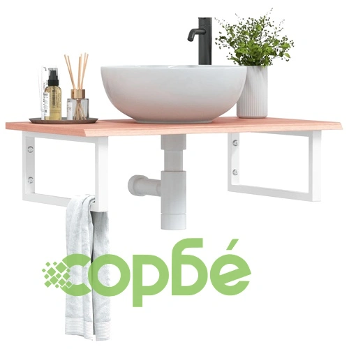 Стенен рафт за мивка, стомана и масивно дърво дъб ➤ топ цена ➤ sorbe.bg