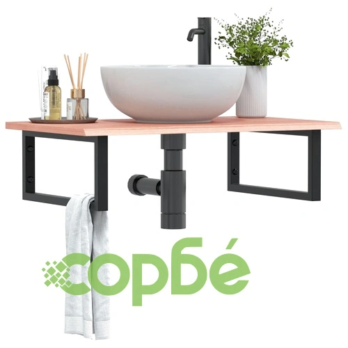 Стенен рафт за мивка, стомана и масивно дърво дъб ➤ топ цена ➤ sorbe.bg