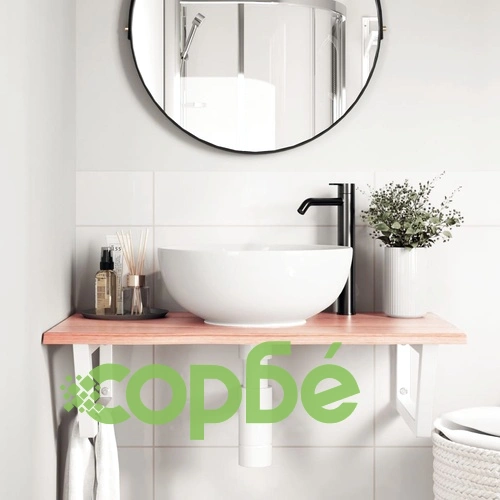 Стенен рафт за мивка, стомана и масивно дърво дъб ➤ топ цена ➤ sorbe.bg