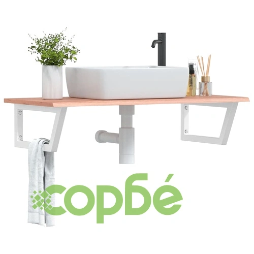 Стенен рафт за мивка, стомана и масивно дърво дъб ➤ топ цена ➤ sorbe.bg