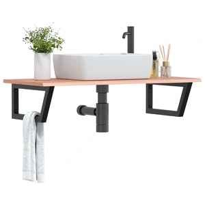 Стенен рафт за мивка, стомана и масивно дърво дъб