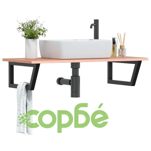 Стенен рафт за мивка, стомана и масивно дърво дъб ➤ топ цена ➤ sorbe.bg