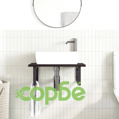 Стенен рафт за мивка, стомана и масивно дърво дъб ➤ топ цена ➤ sorbe.bg