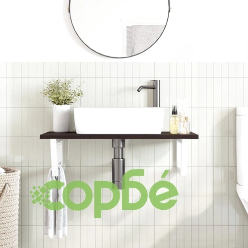 Стенен рафт за мивка, стомана и масивно дърво дъб ➤ топ цена ➤ sorbe.bg