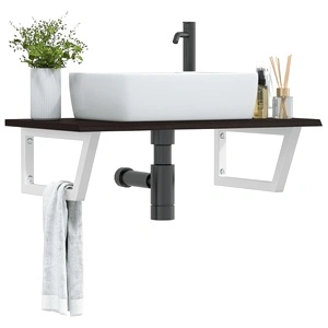 Стенен рафт за мивка, стомана и масивно дърво дъб