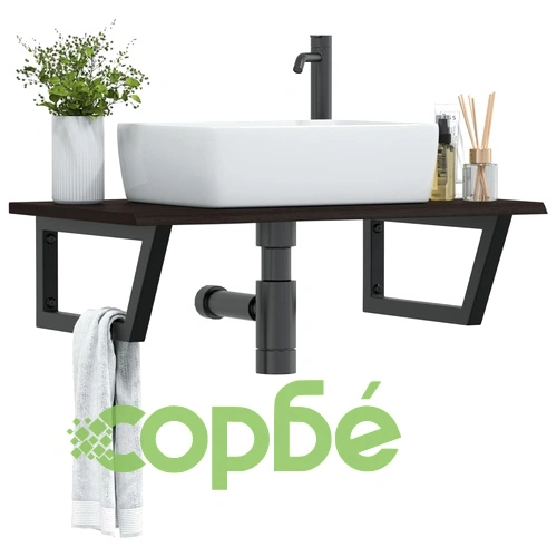 Стенен рафт за мивка, стомана и масивно дърво дъб ➤ топ цена ➤ sorbe.bg