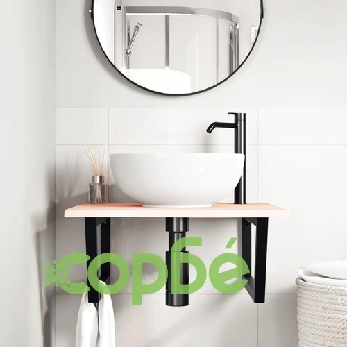 Стенен рафт за мивка, стомана и масивно дърво дъб ➤ топ цена ➤ sorbe.bg