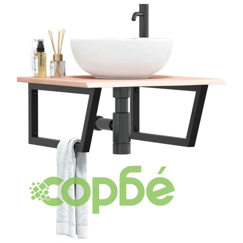 Стенен рафт за мивка, стомана и масивно дърво дъб ➤ топ цена ➤ sorbe.bg