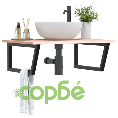 Стенен рафт за мивка, стомана и масивно дърво дъб ➤ топ цена ➤ sorbe.bg