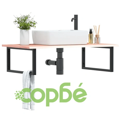 Стенен рафт за мивка, стомана и масивно дърво дъб ➤ топ цена ➤ sorbe.bg