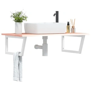 Стенен рафт за мивка, стомана и масивно дърво дъб