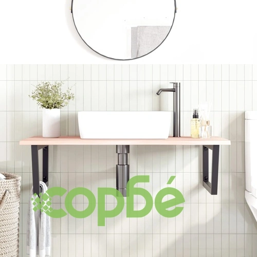 Стенен рафт за мивка, стомана и масивно дърво дъб ➤ топ цена ➤ sorbe.bg