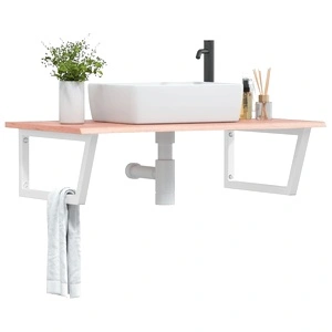 Стенен рафт за мивка, стомана и масивно дърво дъб