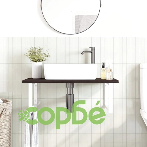 Стенен рафт за мивка, стомана и масивно дърво дъб ➤ топ цена ➤ sorbe.bg