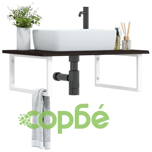 Стенен рафт за мивка, стомана и масивно дърво дъб ➤ топ цена ➤ sorbe.bg