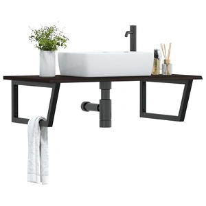 Стенен рафт за мивка, стомана и масивно дърво дъб