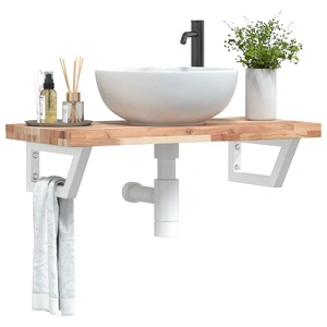 Стенен рафт за мивка, стомана и масивно дърво акация