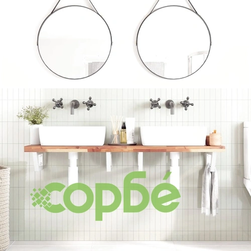 Стенен рафт за мивка, стомана и масивно дърво акация ➤ топ цена ➤ sorbe.bg