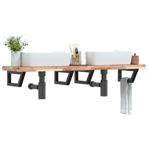 Стенен рафт за мивка, стомана и масивно дърво акация