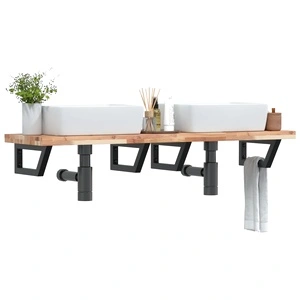 Стенен рафт за мивка, стомана и масивно дърво акация