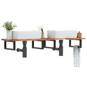 Стенен рафт за мивка, стомана и масивно дърво акация