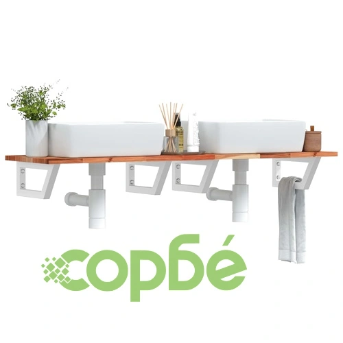 Стенен рафт за мивка, стомана и масивно дърво акация ➤ топ цена ➤ sorbe.bg