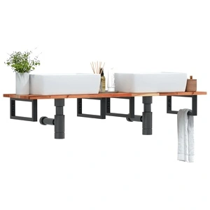 Стенен рафт за мивка, стомана и масивно дърво акация