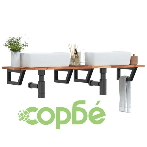 Стенен рафт за мивка, стомана и масивно дърво акация ➤ топ цена ➤ sorbe.bg