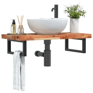 Стенен рафт за мивка, стомана и масивно дърво акация