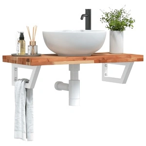 Стенен рафт за мивка, стомана и масивно дърво акация