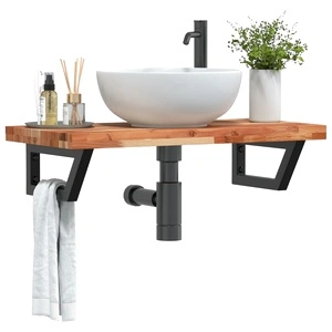 Стенен рафт за мивка, стомана и масивно дърво акация