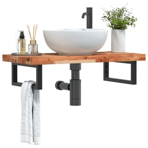 Стенен рафт за мивка, стомана и масивно дърво акация