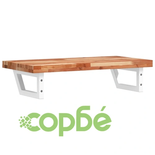 Стенен рафт за мивка, стомана и масивно дърво акация ➤ топ цена ➤ sorbe.bg