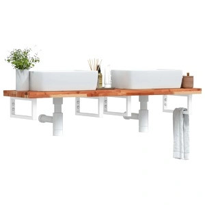 Стенен рафт за мивка, стомана и масивно дърво акация