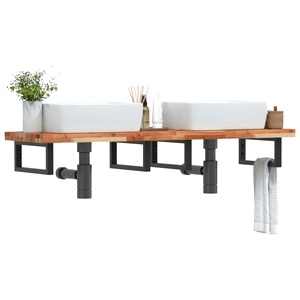 Стенен рафт за мивка, стомана и масивно дърво акация