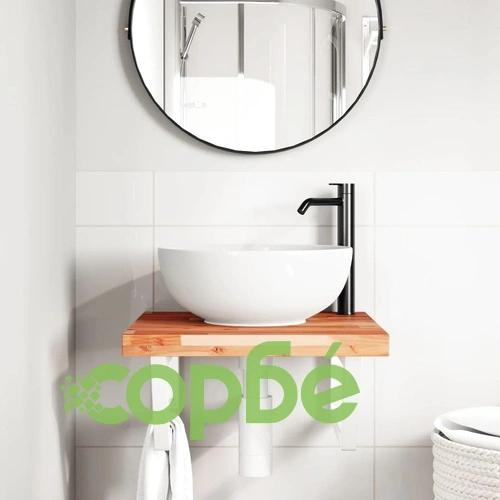 Стенен рафт за мивка, стомана и масивно дърво акация ➤ топ цена ➤ sorbe.bg