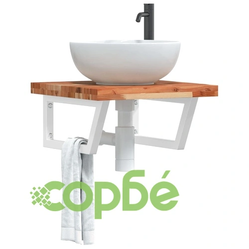 Стенен рафт за мивка, стомана и масивно дърво акация ➤ топ цена ➤ sorbe.bg