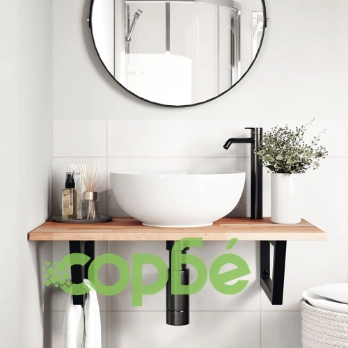 Стенен рафт за мивка, стомана и масивно дърво акация ➤ топ цена ➤ sorbe.bg