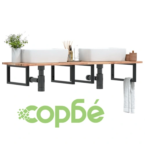 Стенен рафт за мивка, стомана и масивно дърво акация ➤ топ цена ➤ sorbe.bg